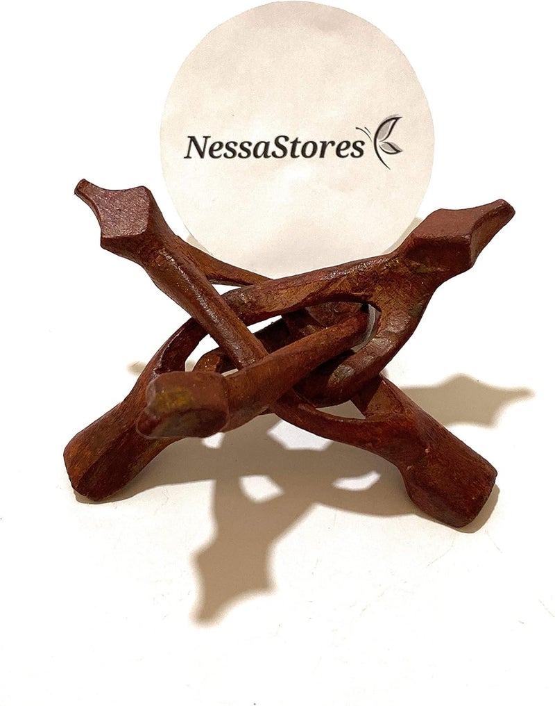 NESSASTORES - Carved Tripod Wood Stand Holder 4" #JC-045 (12 pcs) - Image 2